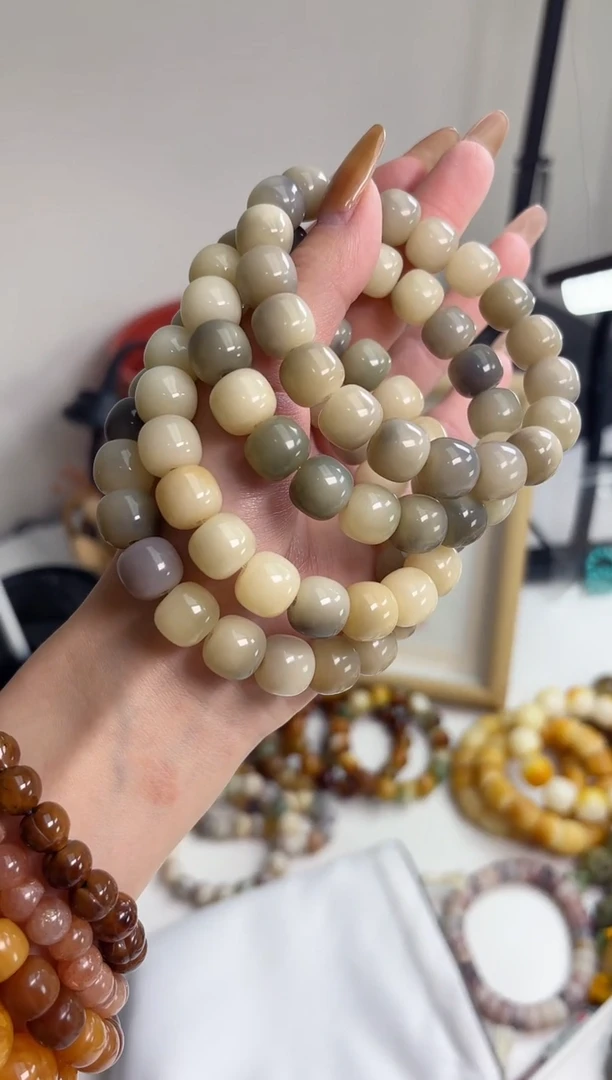 手串菩提根/象牙果沐g38半山烟雨玉化桶珠11*12mm手串（现穿）