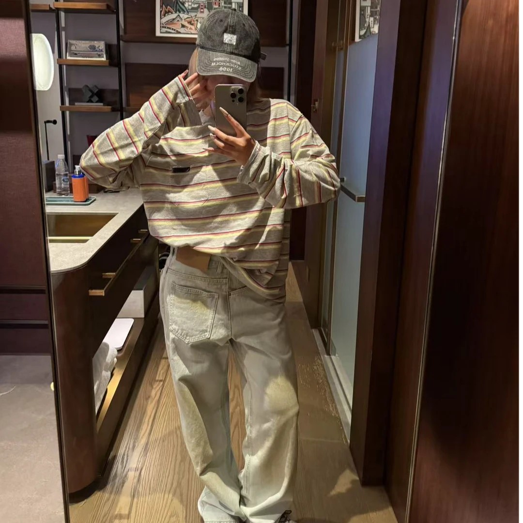 杭州的雨总是不合时宜不来了 条纹针织长袖透气t女款