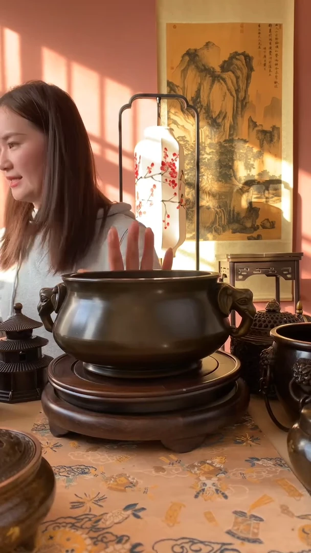 铜苏工黄铜象耳线香炉15