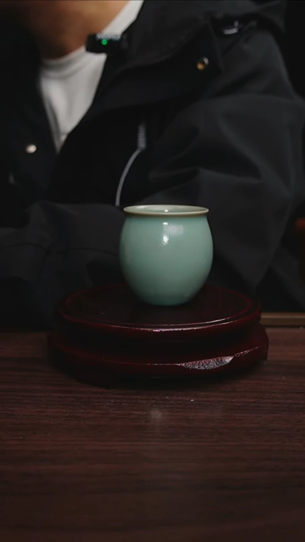 杯仿古釉天青色小缸杯