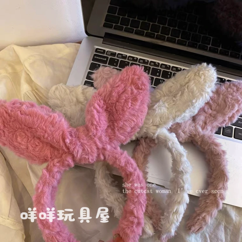 可爱毛绒长耳朵兔子发箍女秋冬毛绒可凹造型发箍网红兔子头饰头箍