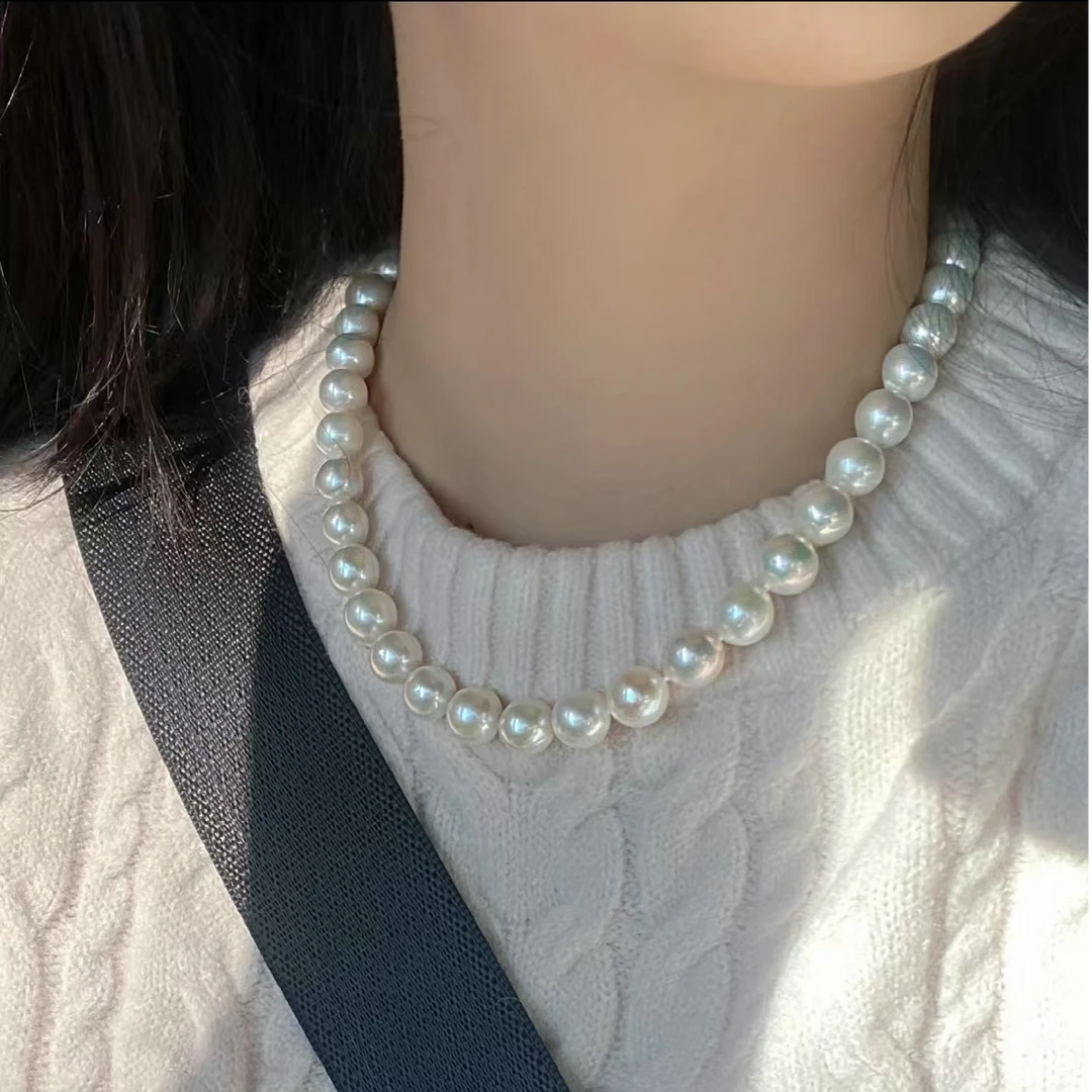 阿卡垭精致妈妈链8-9mm正圆无暇极光