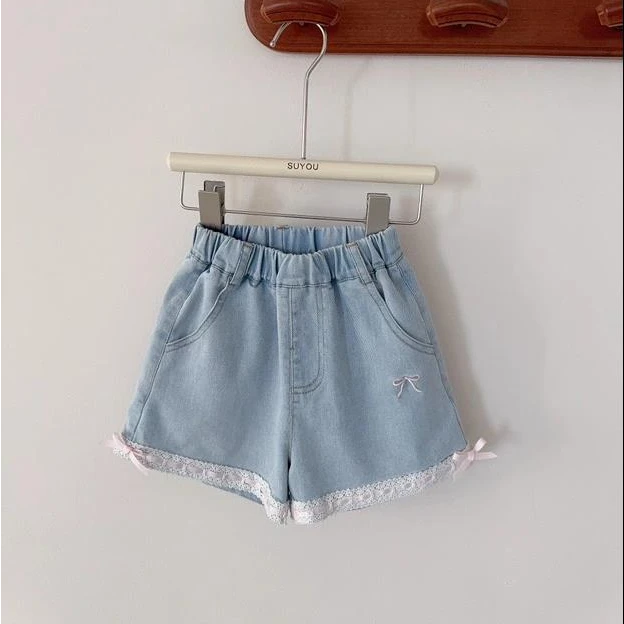苏右夏季女童休闲百搭蝴蝶结花边牛仔短裤（SY-662039）