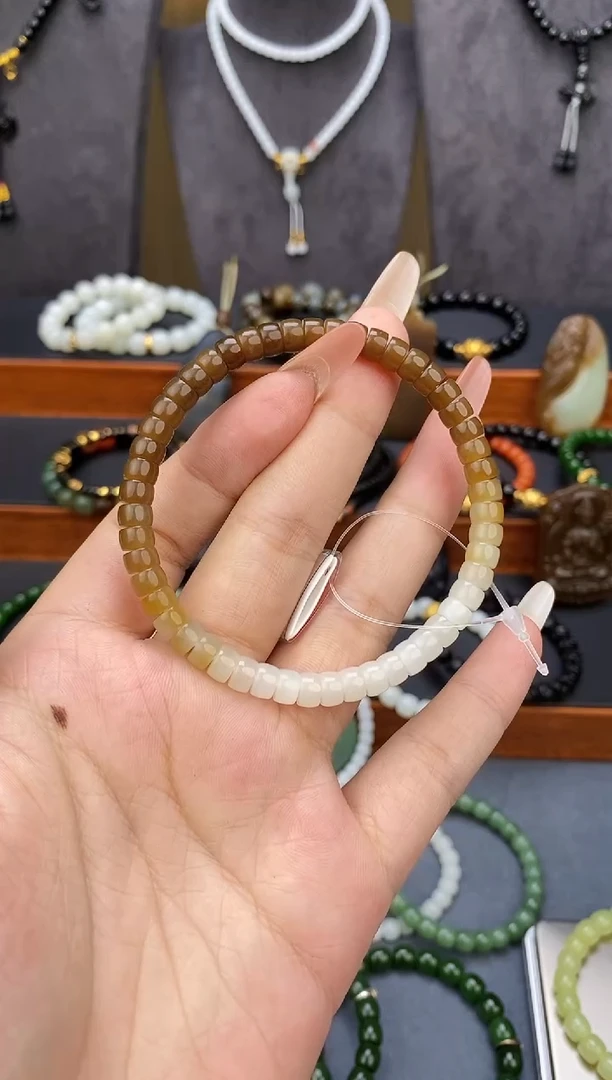 手串未镶嵌和田玉6mm糖渐变药片手串