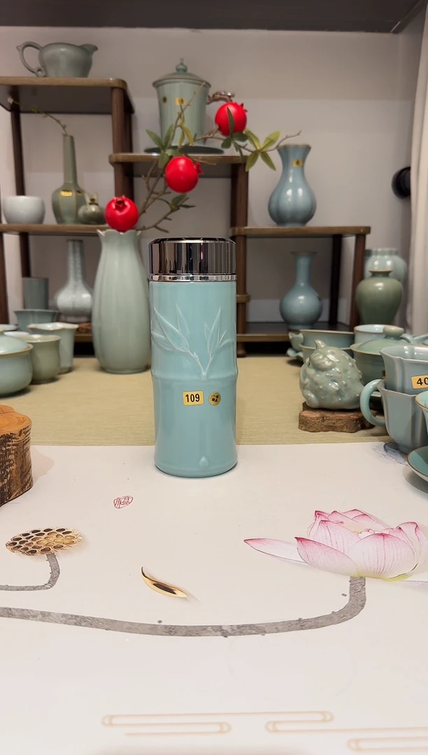 杯子中秋款109竹节保温杯220-230ml 带镜面 仿古釉一级 高端礼盒*