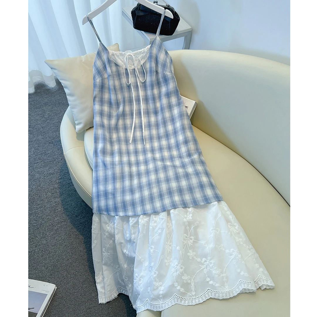 YH-66900大码女装胖mm气质慵懒风格纹吊带裙无袖背带新款连衣裙