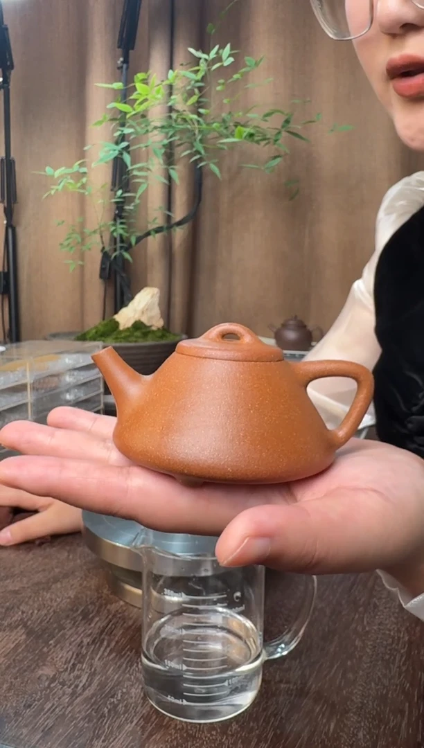 茶壶紫砂.子冶石瓢-半手精工-老宕口桃花泥-容量：130CC