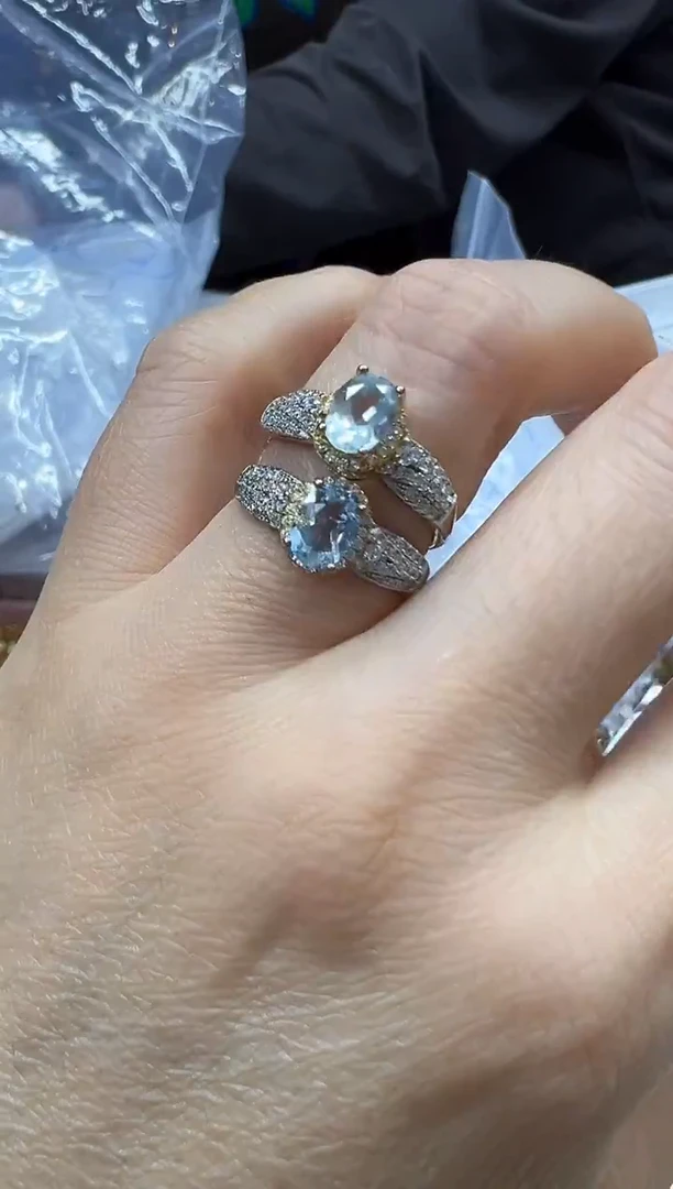 银S925镶嵌戒圈海蓝宝石1223m076多样性发其一