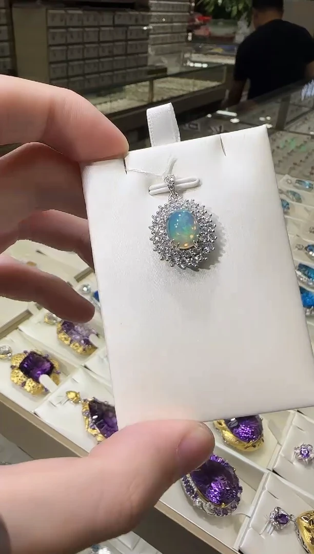 银S925镶嵌欧泊珠宝奇石10*8mm吊坠