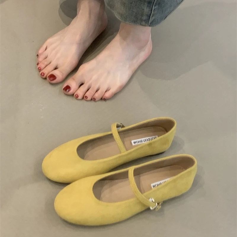 DD-D6158-2温柔少女芭蕾单鞋2025法式仙女风绒面圆头一字玛丽珍鞋