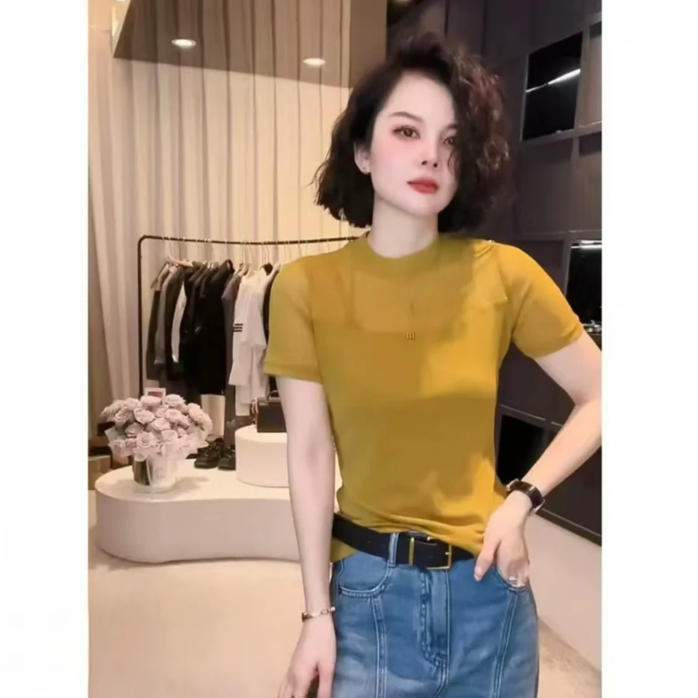 《优麦汇》Y560春款圆领设计感时尚百搭短袖显瘦上衣款女