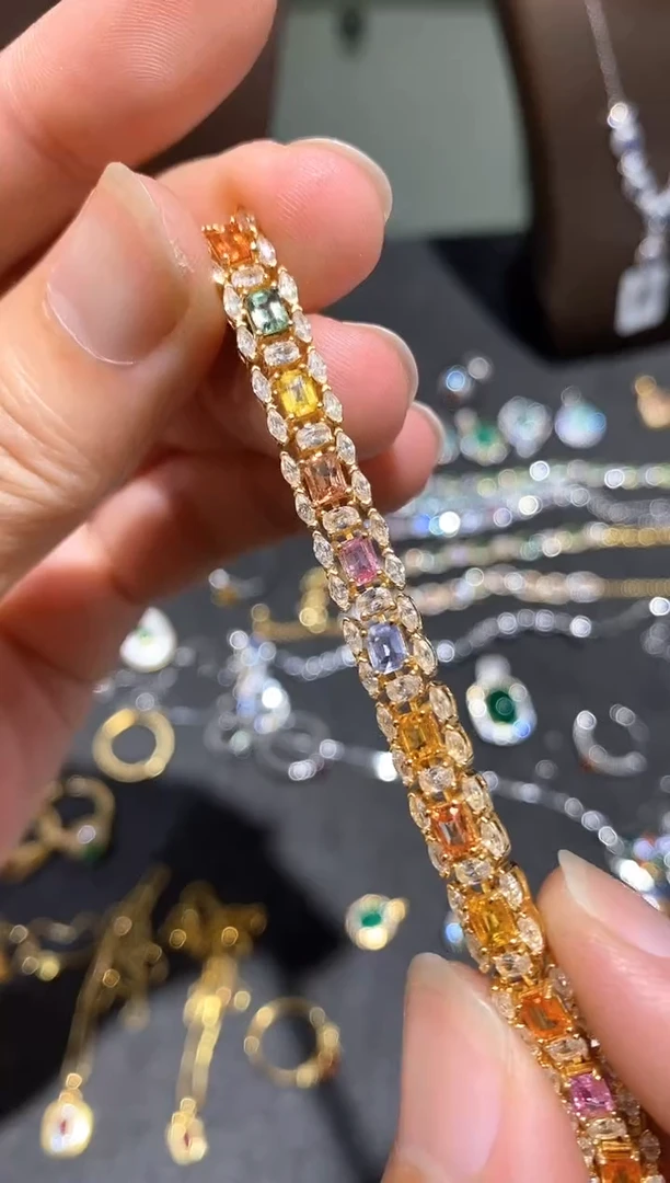 手链蓝宝石银S925镶嵌手链