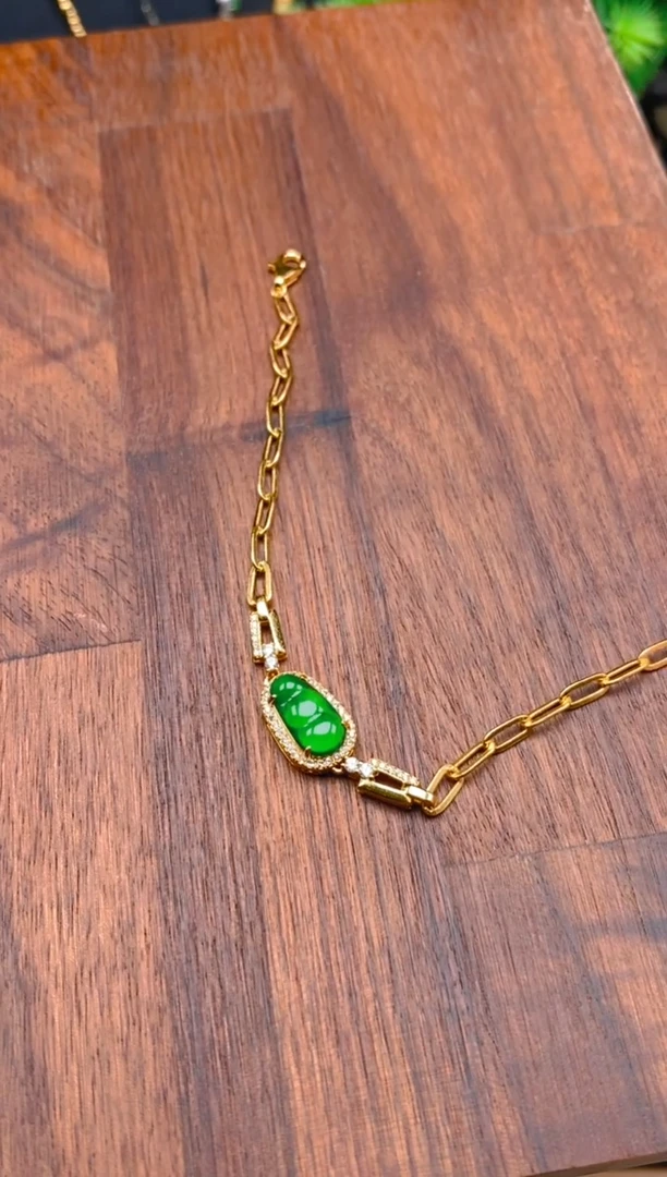 银S925镶嵌手链翡翠豆子手链