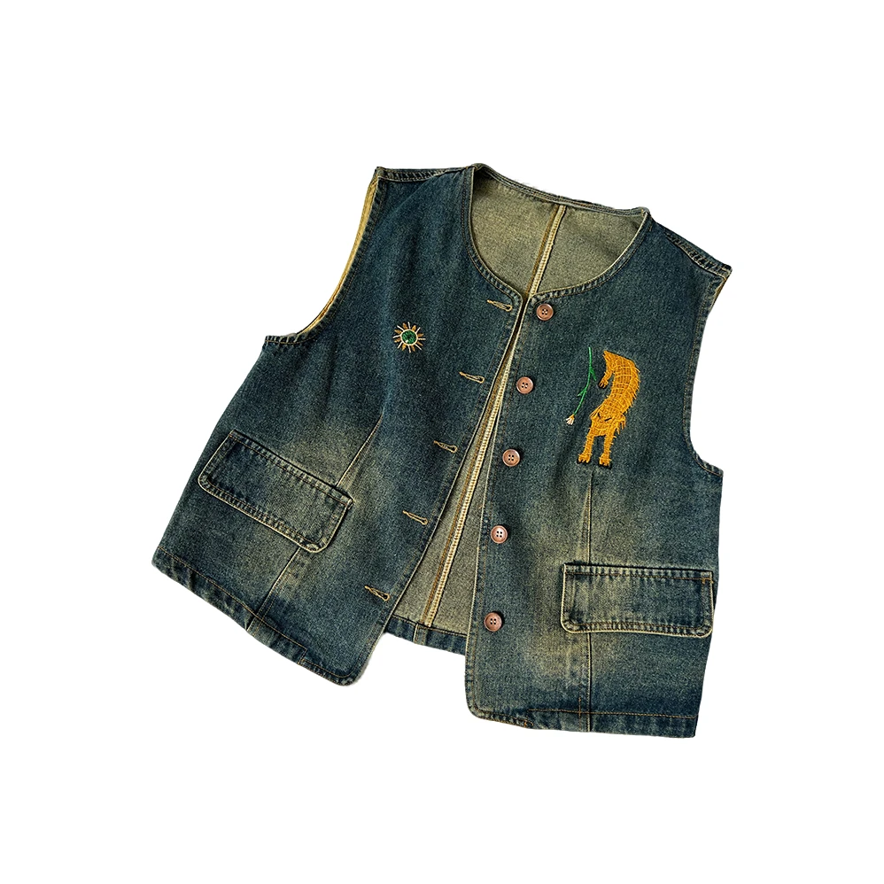 【佳文定制】2258牛仔刺绣马甲无袖上衣