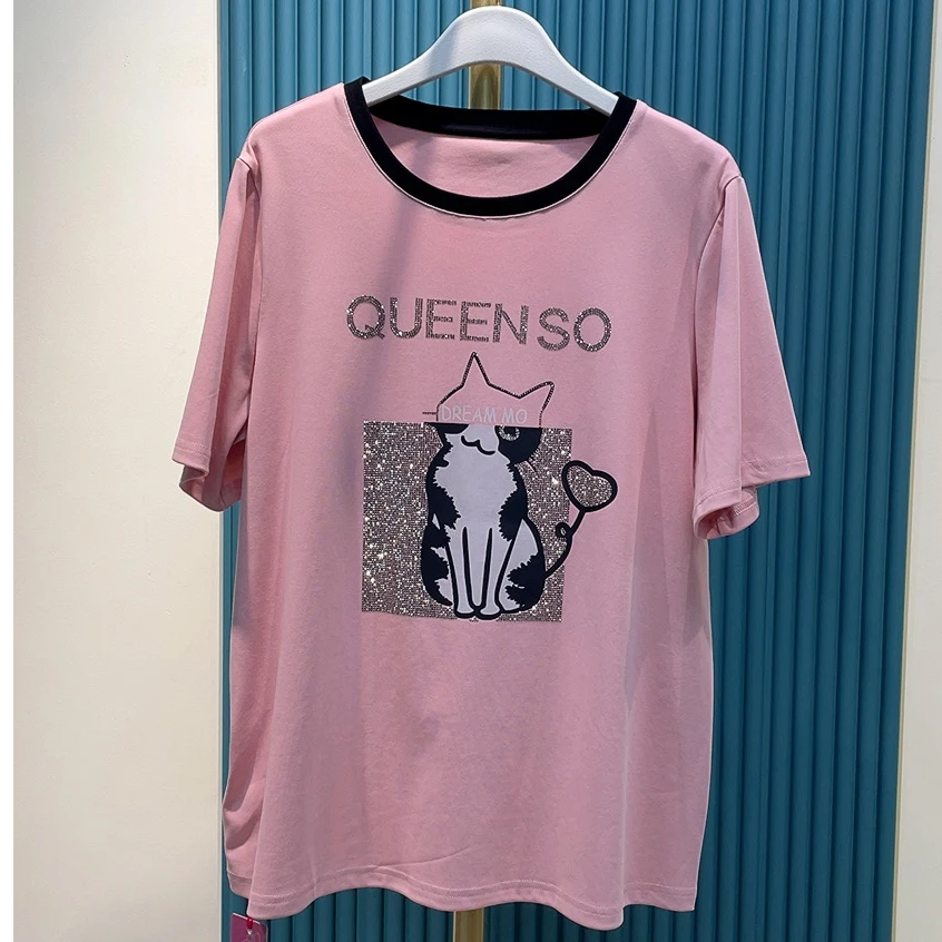 胖人坊/2025夏季新款时尚休闲减龄显瘦重工撞色圆领T恤 4635