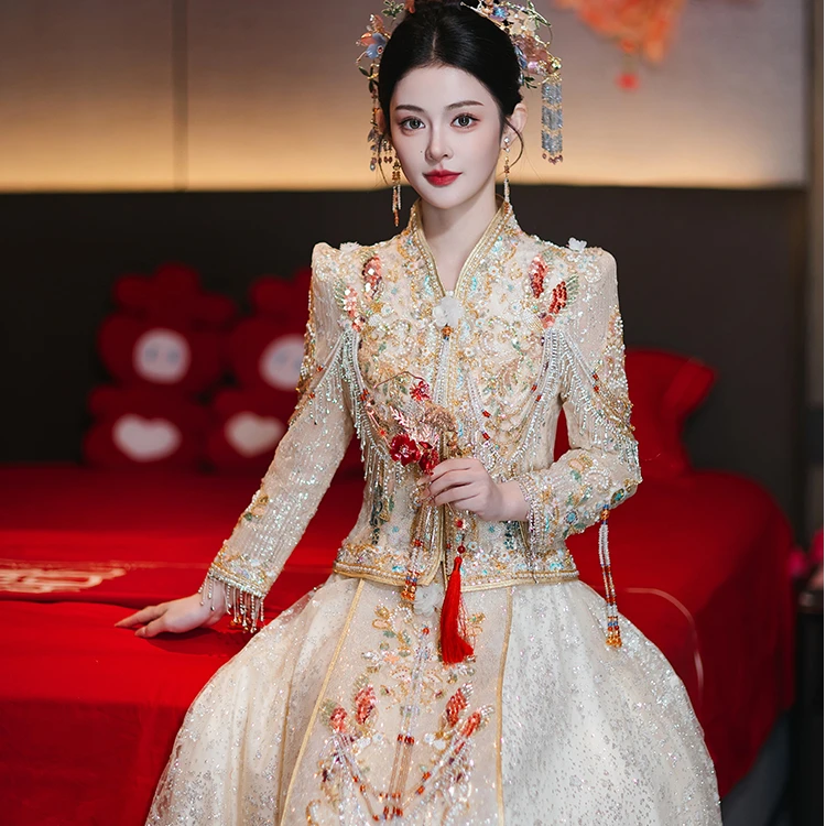 2025新款金色秀禾服高级新娘中式婚纱礼服重工奢华敬酒服出阁服女