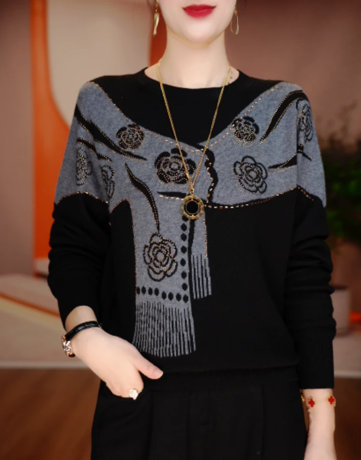 卓曼 秋冬保暖毛衣抗起球高端显瘦百搭减龄气质时尚上衣V25Q1437