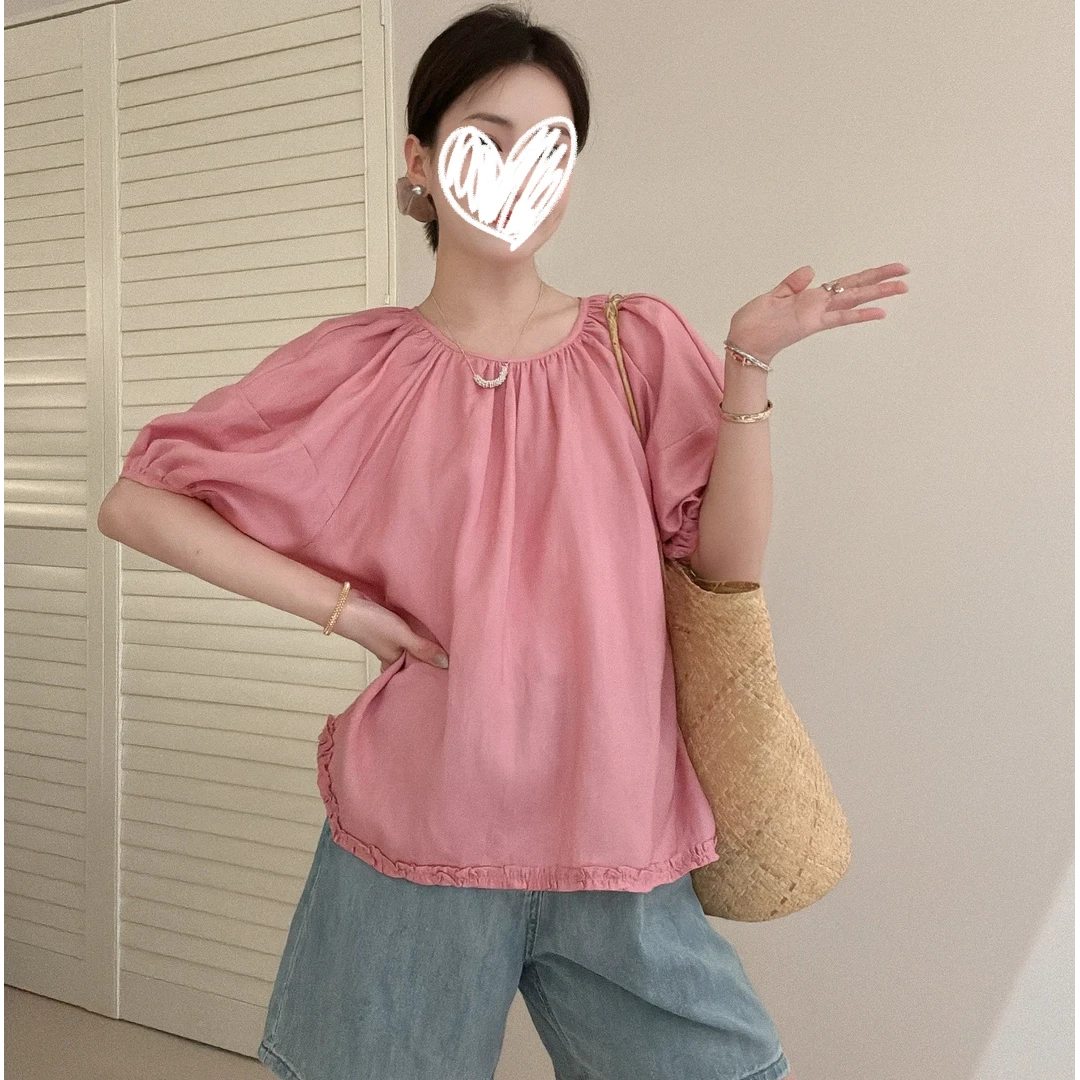 夏季温柔风INS风纯色慵懒冰感小清新不闷热显瘦宽松上衣女1350