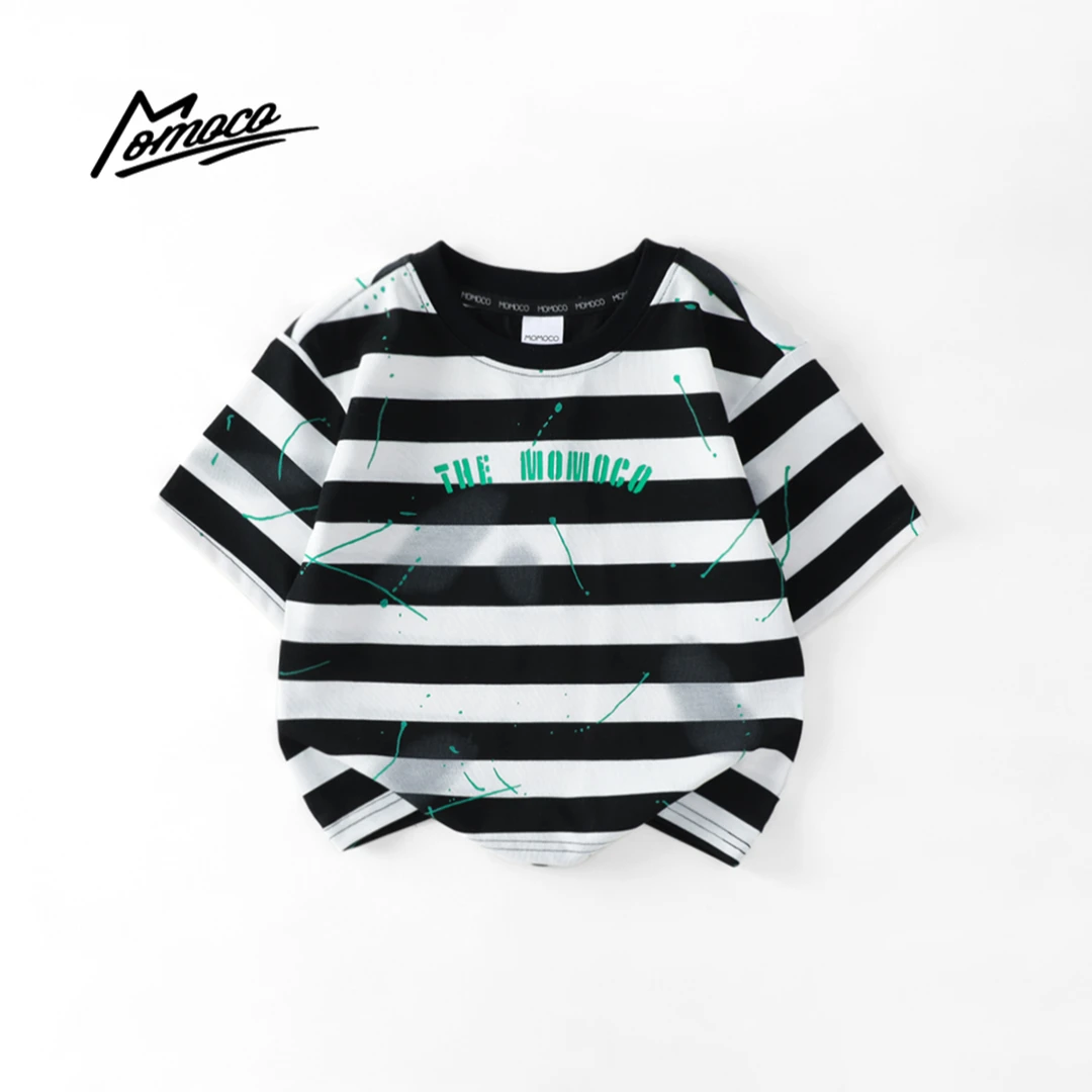 MOMOCO夏季男童百搭条纹圆领短袖夏装宝宝上衣休闲T恤77230235071