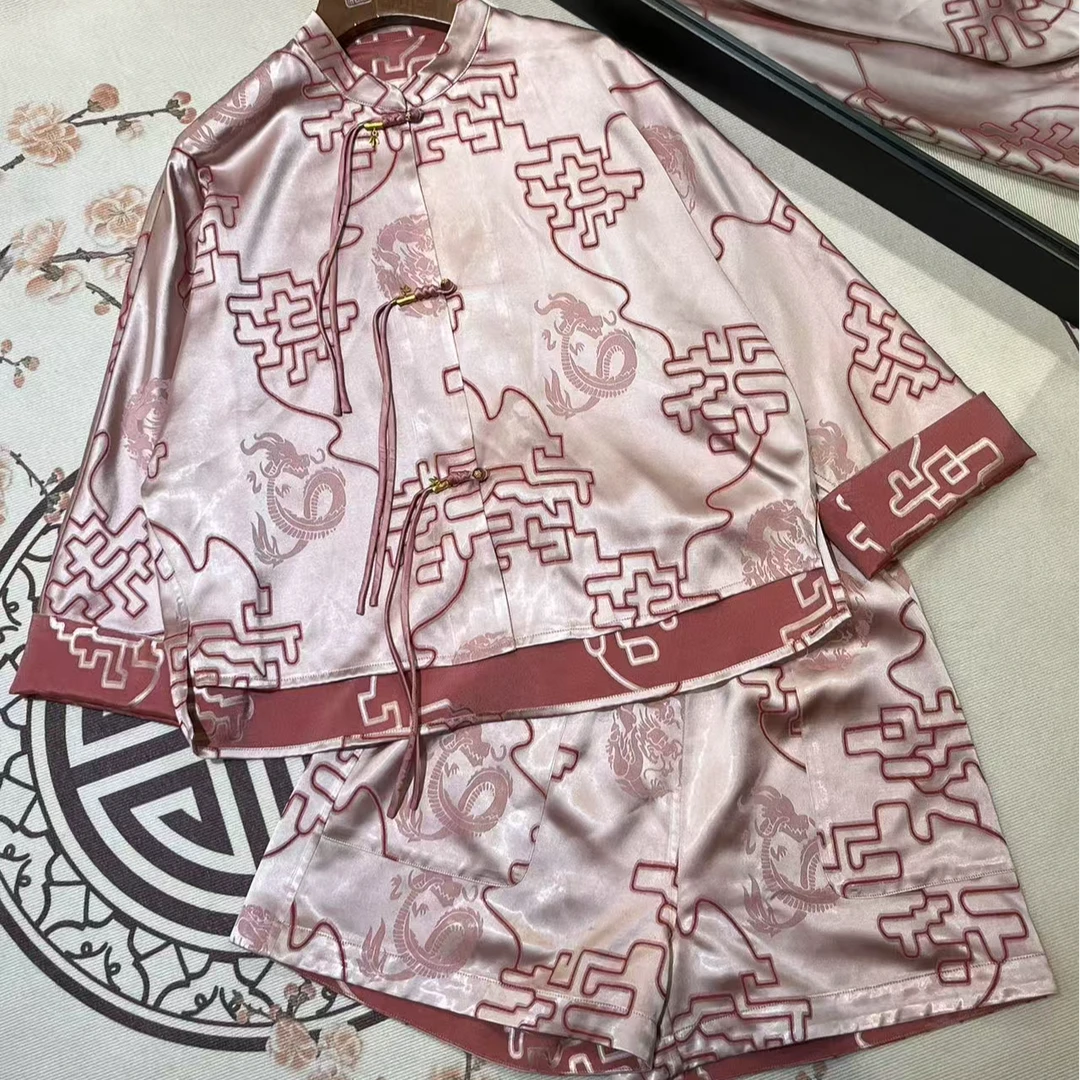 【焕宜】 Ou新中式时尚套装印花唐装女士休闲薄款