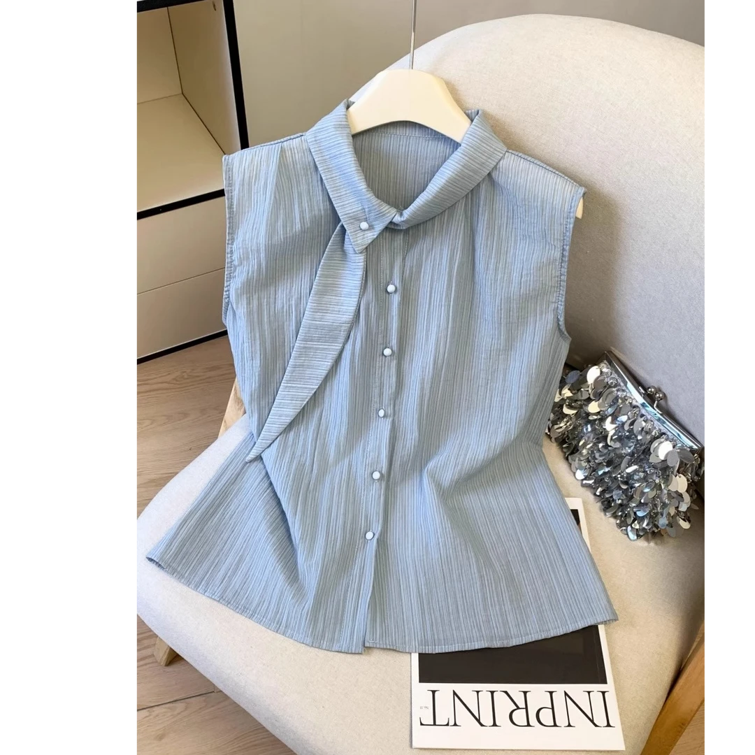 高端折扣轻奢女装高级感职业无袖衬衫夏季韩系衬衣薄小众时尚上衣