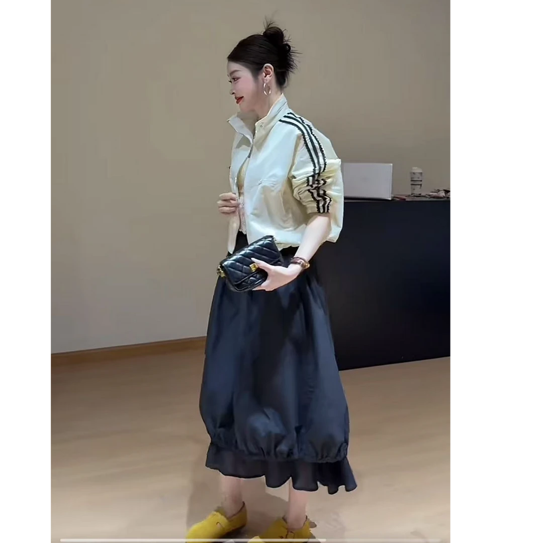 802[早春山纪]2025春季新款休闲宽松百搭蕾丝花边拼接立领外套女