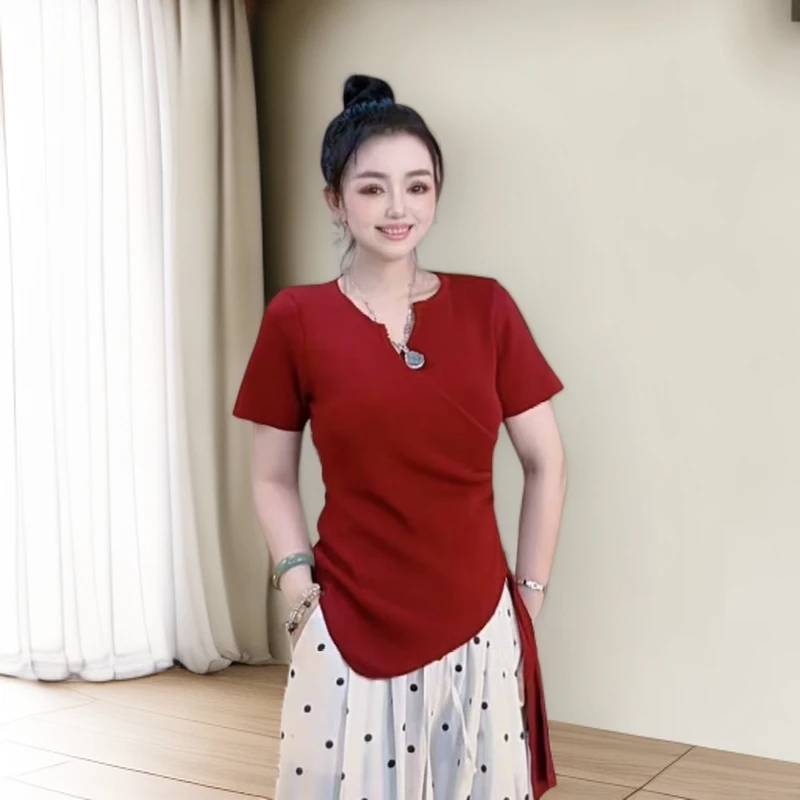 设计款法式不规则V领飘带针织衫7738