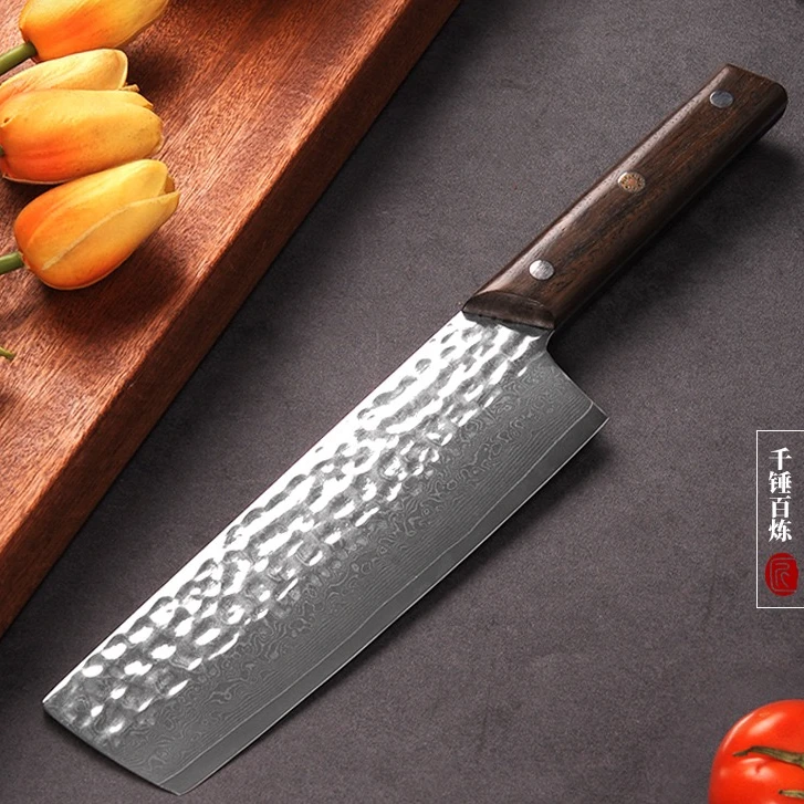 大马士革钢菜刀家用女士日式小菜刀超锋利切肉片刀具