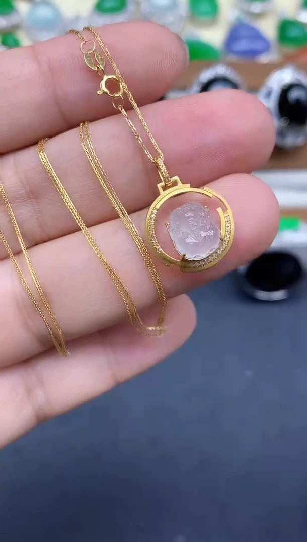 颈饰18K金镶嵌翡翠373-中国好珍宝