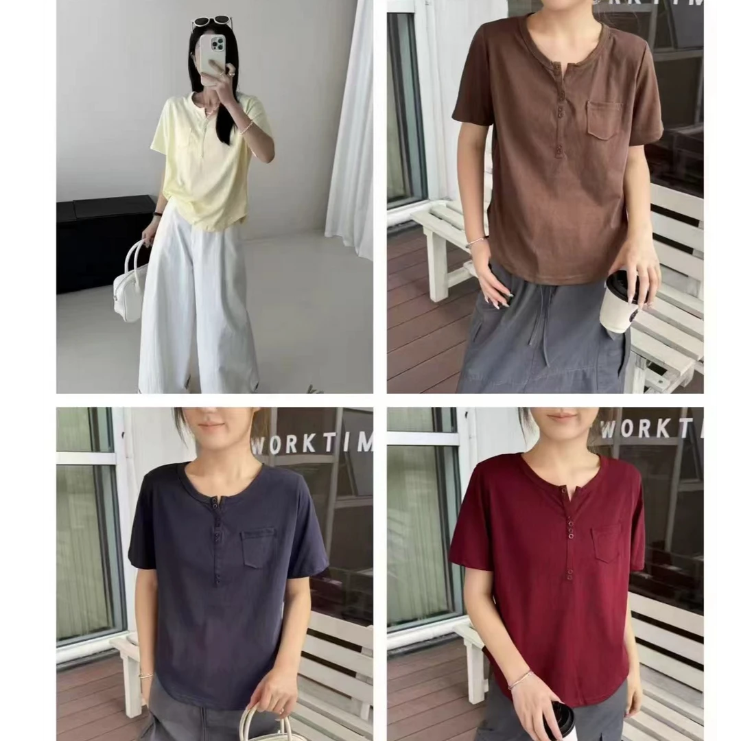 【锦衣服饰】ML 6061韩系排扣短袖T