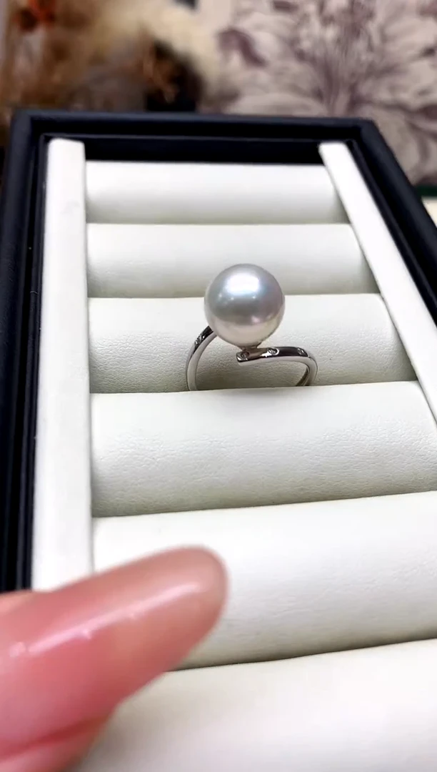 银S925镶嵌戒指淡水珍珠11-12mm
