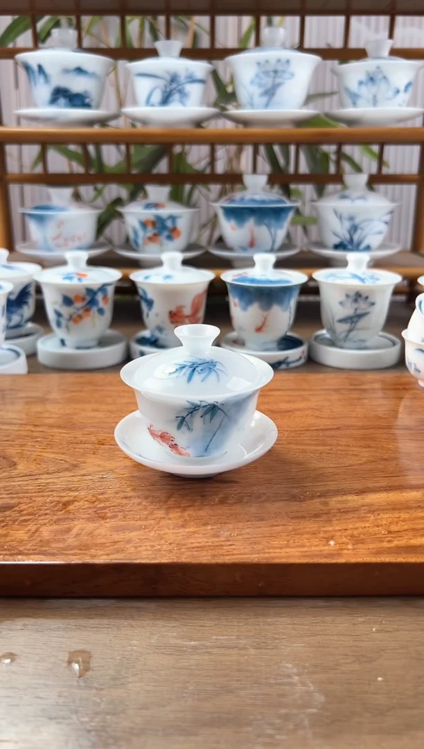 微瑕高冰鱼之乐80ml三才盖碗