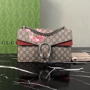99新 GUCCI/古驰 老花花卉酒神中号单肩包C835421 3444