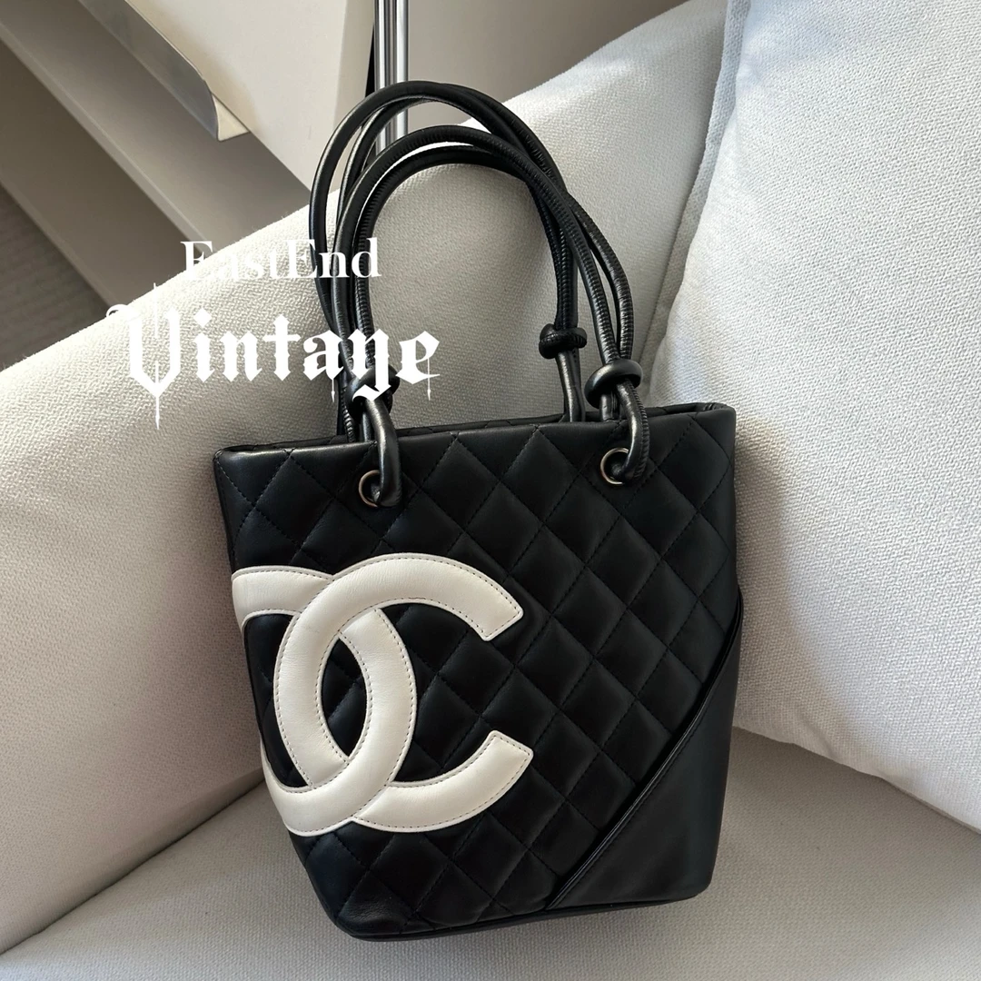 95新 Chanel/香奈儿 東区-黑白菜篮子康鹏小号手提/42157