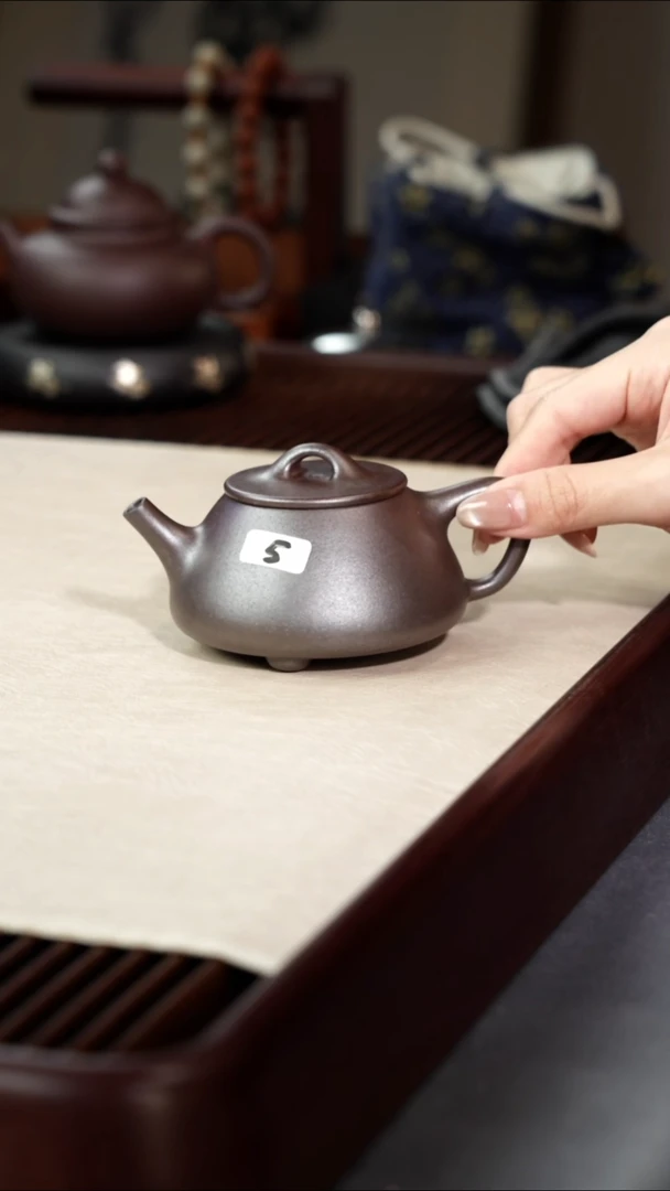 茶壶紫砂景舟平盖石瓢-底槽青-柴烧  5号