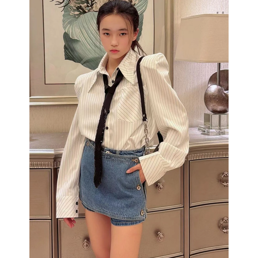 小香风小众显瘦高腰纯欲风轻熟风独特春季少女风时尚条纹衬衫上衣
