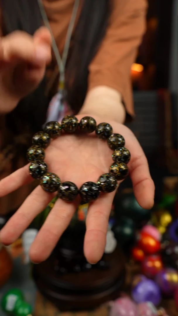 重*黑金紫光檀木漆皮器手串1.5