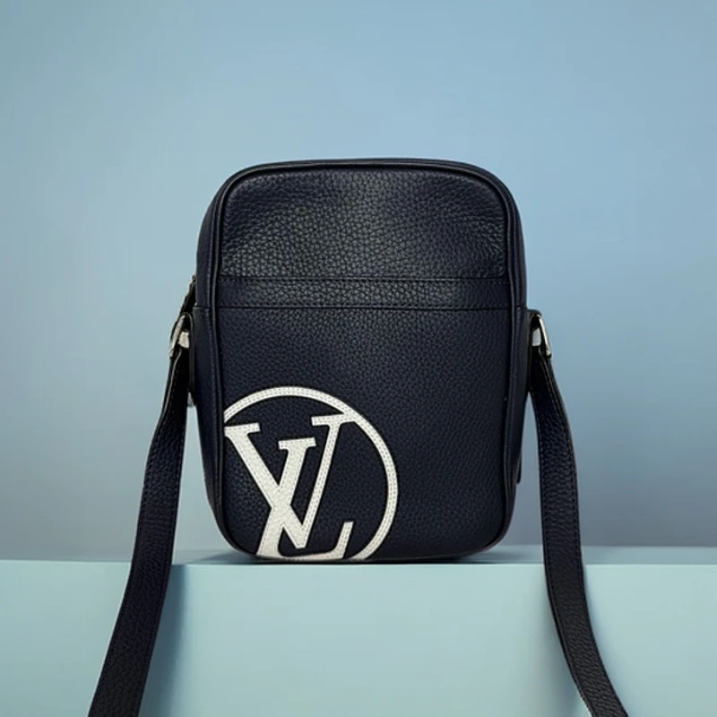 99新 LouisVuitton/路易威登 4652/男士经典芯片款蓝色全皮单肩包