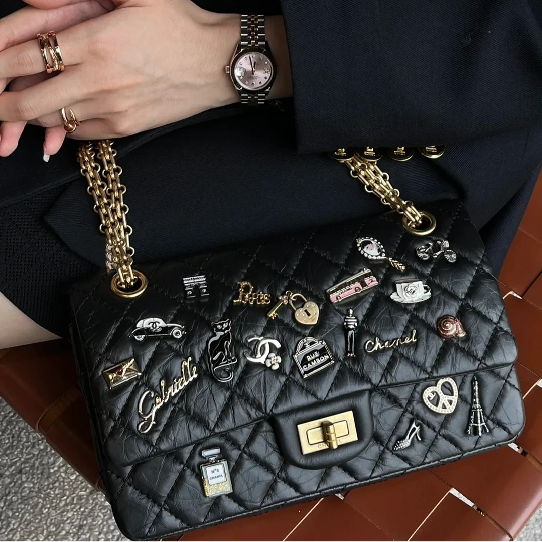 99新 Chanel/香奈儿 7姐专场/黑金徽章款2.55中号链条包 25开
