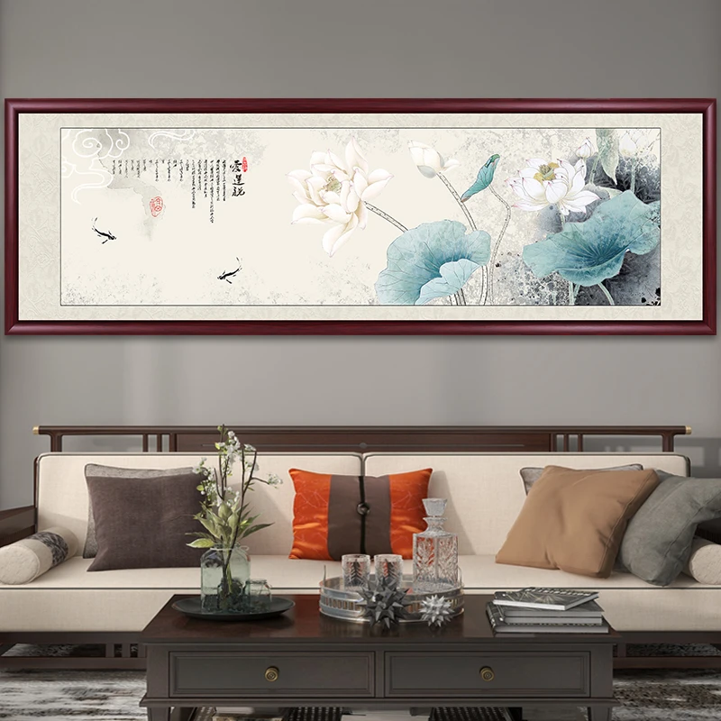新中式荷花卧室床头挂画客厅装饰画书房茶室水墨画沙发背景墙壁画