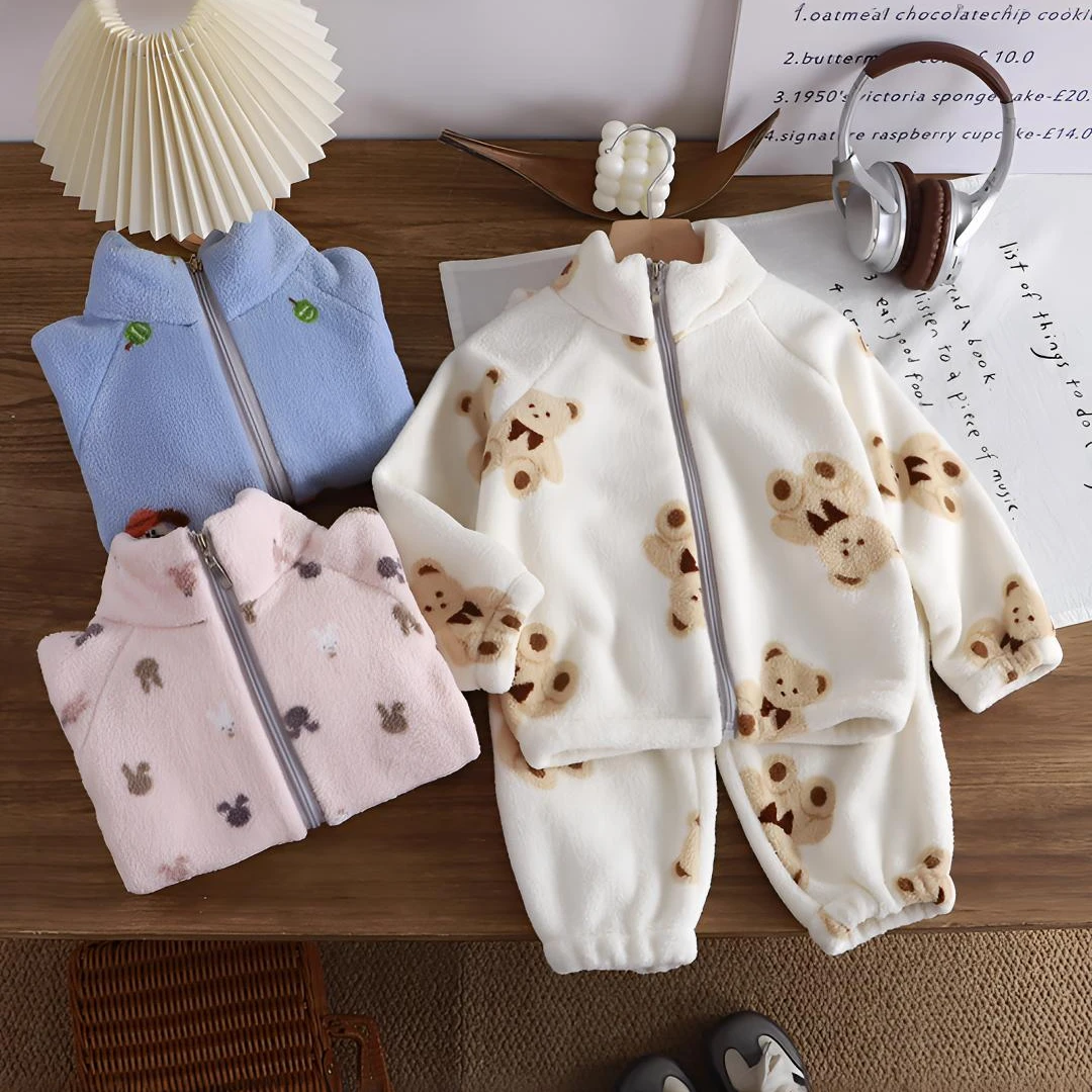 秋冬季家居服套装男女童睡衣童装反季宝宝立领加绒加厚保暖两件套