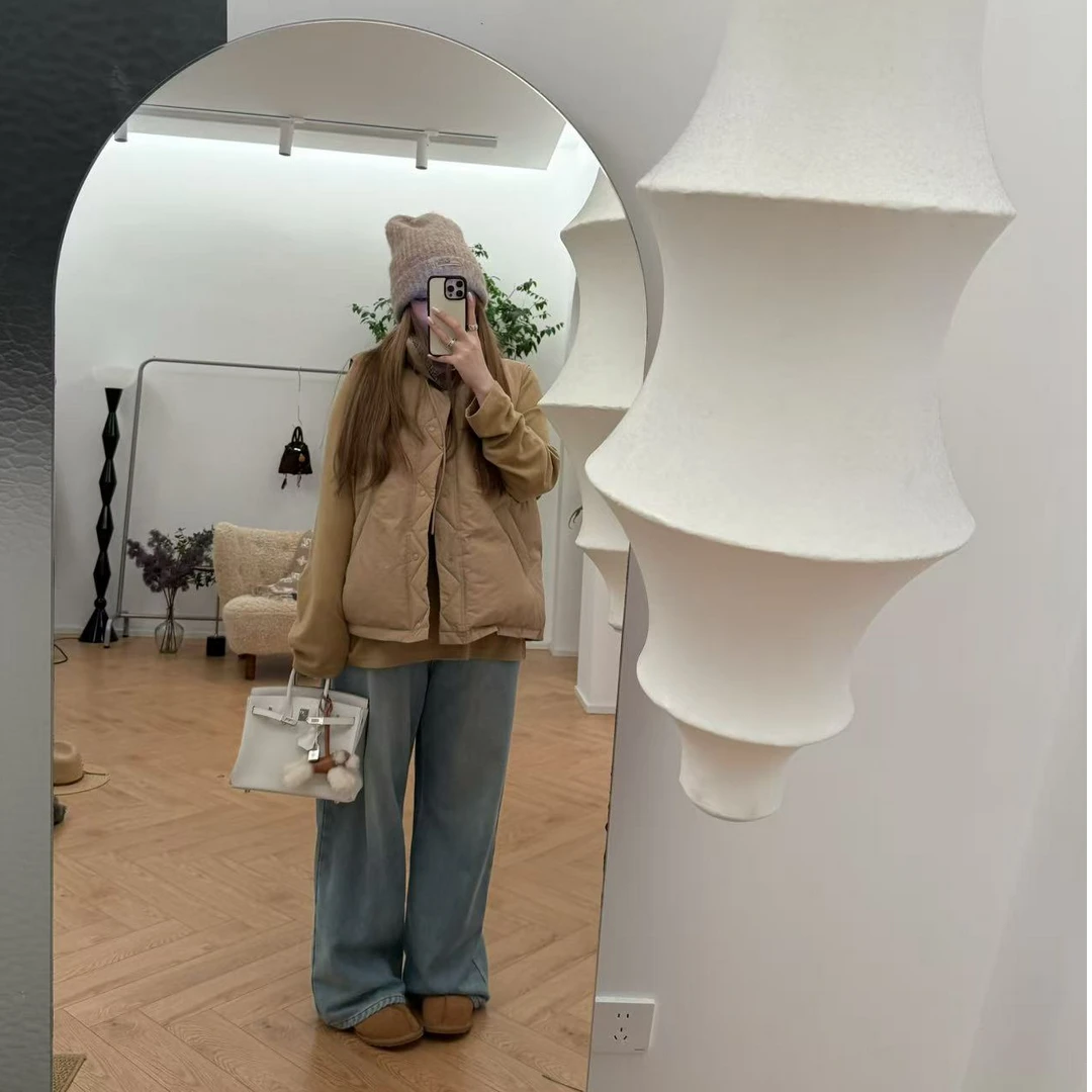 【瘦瘦】奶枣雪糕-大码立领无袖绑带保暖加厚双面格子棉马甲S02241