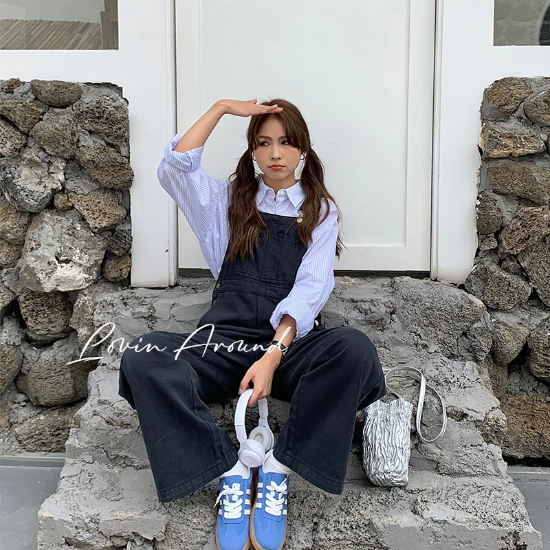 WANZI12-9080小个子牛仔背带裤女连体裤显瘦显高长裤阔腿裤