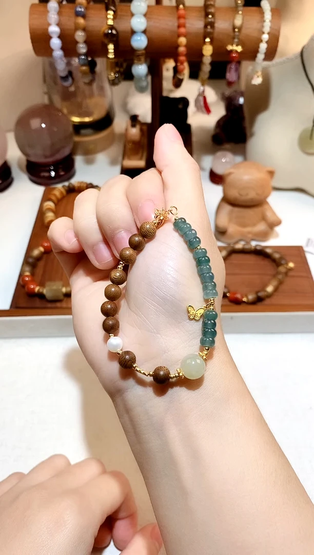 手串沉香银S925镶嵌蓝水沉香蝴蝶手链 多样性发一