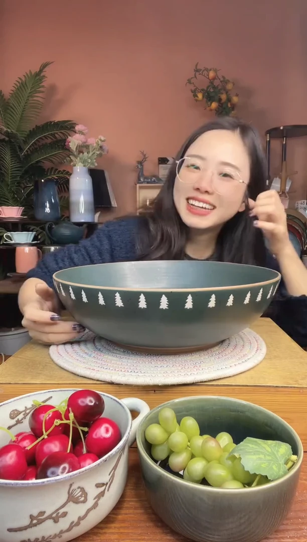 陶瓷14英寸绿色超大汤碗 微瑕疵