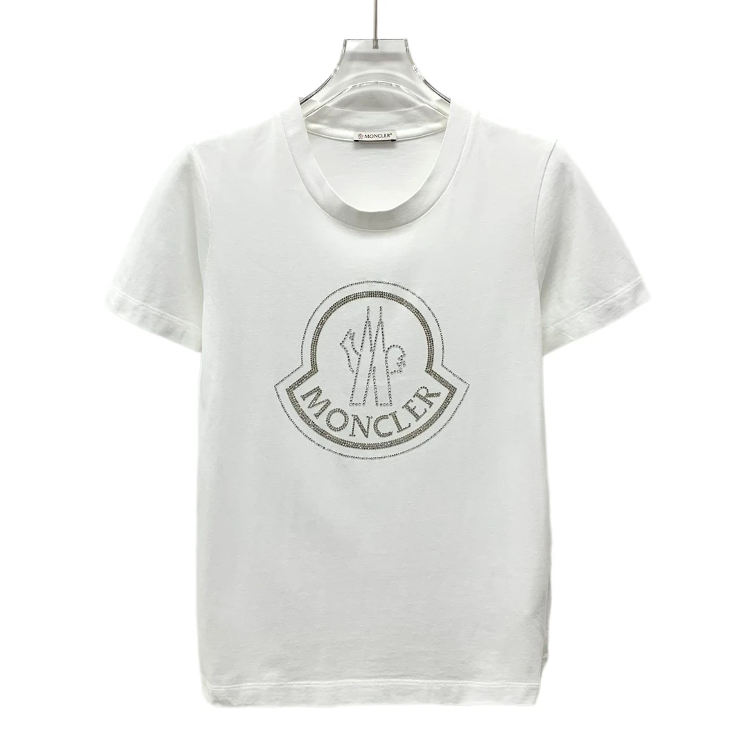 99新 MONCLER FW0371  Maglia系列白色logo徽标镶钻短袖T恤 S码