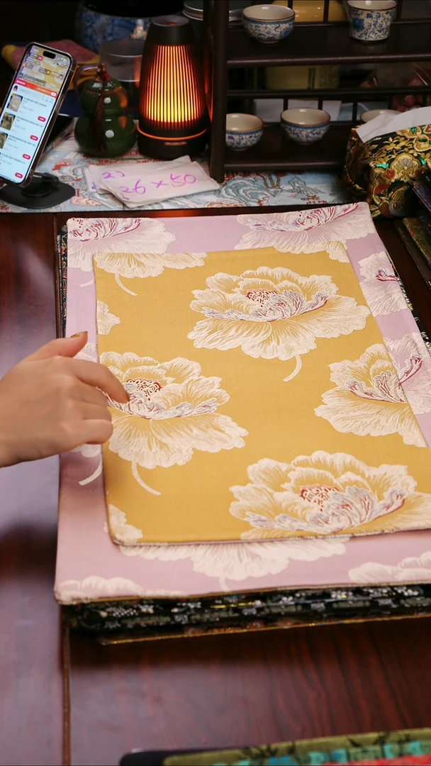 【牡丹黄粉双面】中国风干泡织锦茶席26*50