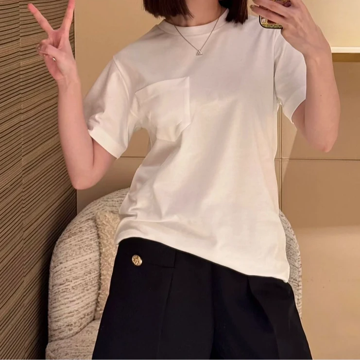 宝丫轻奢  女式时髦休闲宽松单口袋短袖T恤上衣K2468