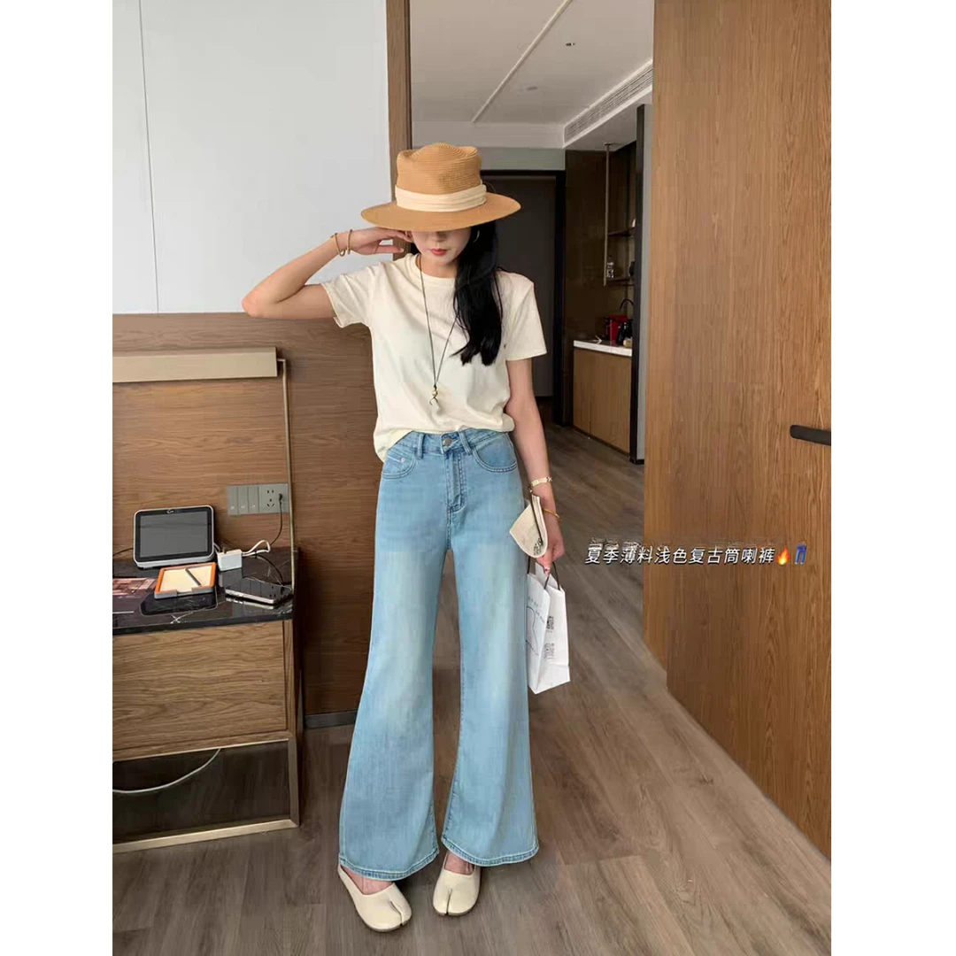 莱赛尔天丝无弹力垂感2025夏季新款高腰阔腿裤牛仔裤女宽松裤子女