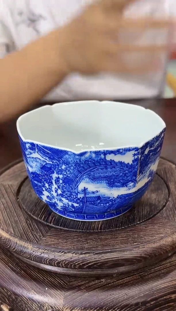 289函夏非遗zg满工青花清明上河图花口八方主人杯